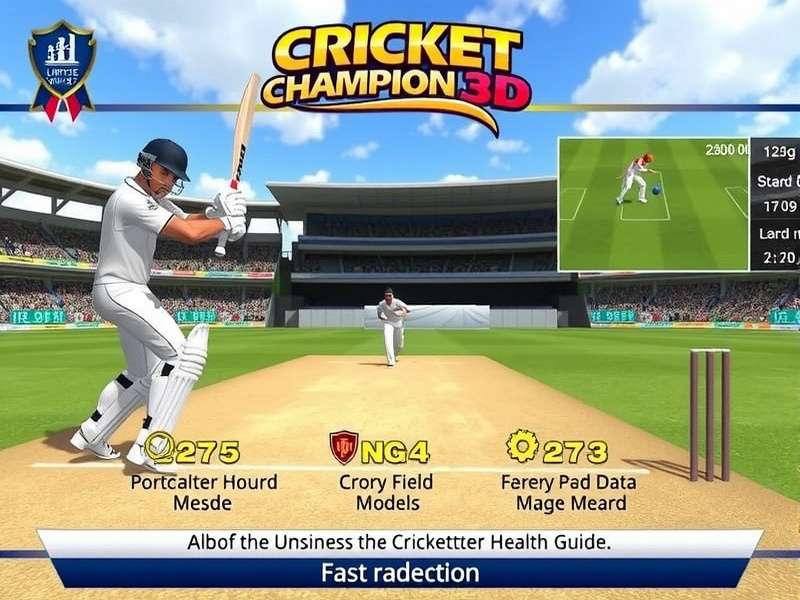 Cricket Champion 3D gameplay screenshot showing batting action